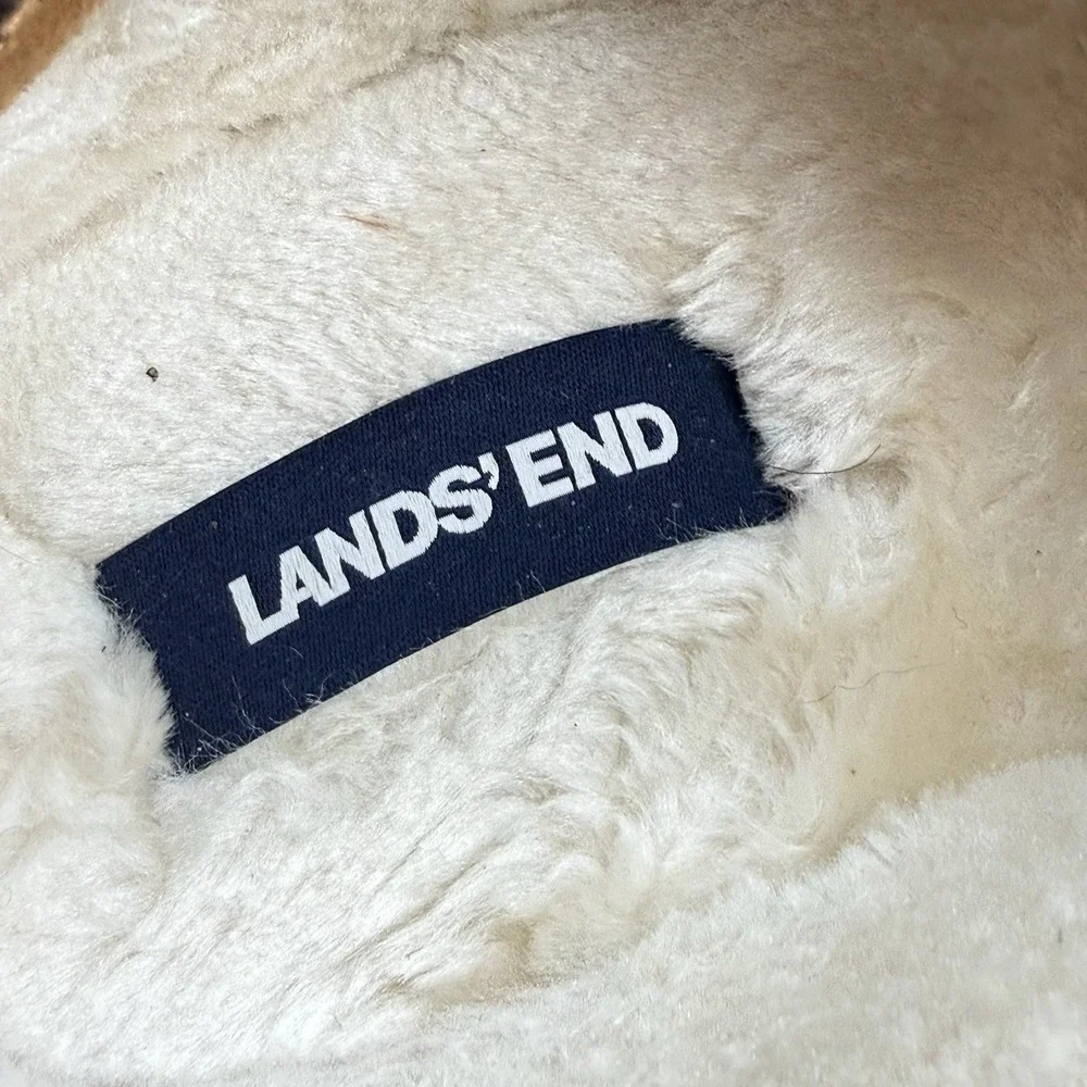 Land's End Suede‎ Tan Slippers Size Mens 10 EUC Soft Lining Lounge Cozy